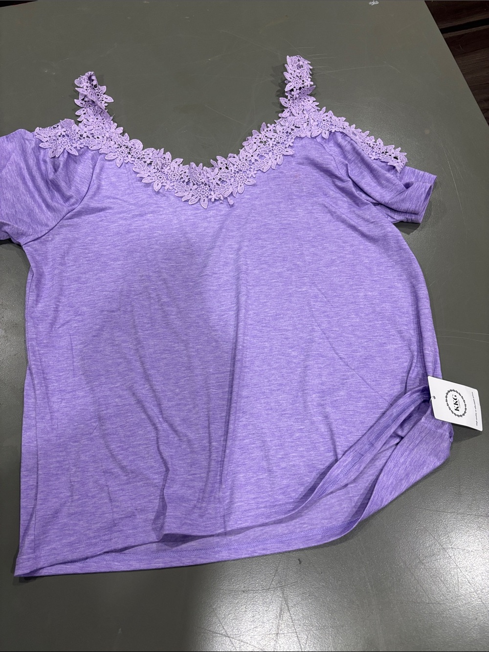 NWTLavender Lace-Trim Cold-Shoulder Blouse - Women - Picture 2 of 4